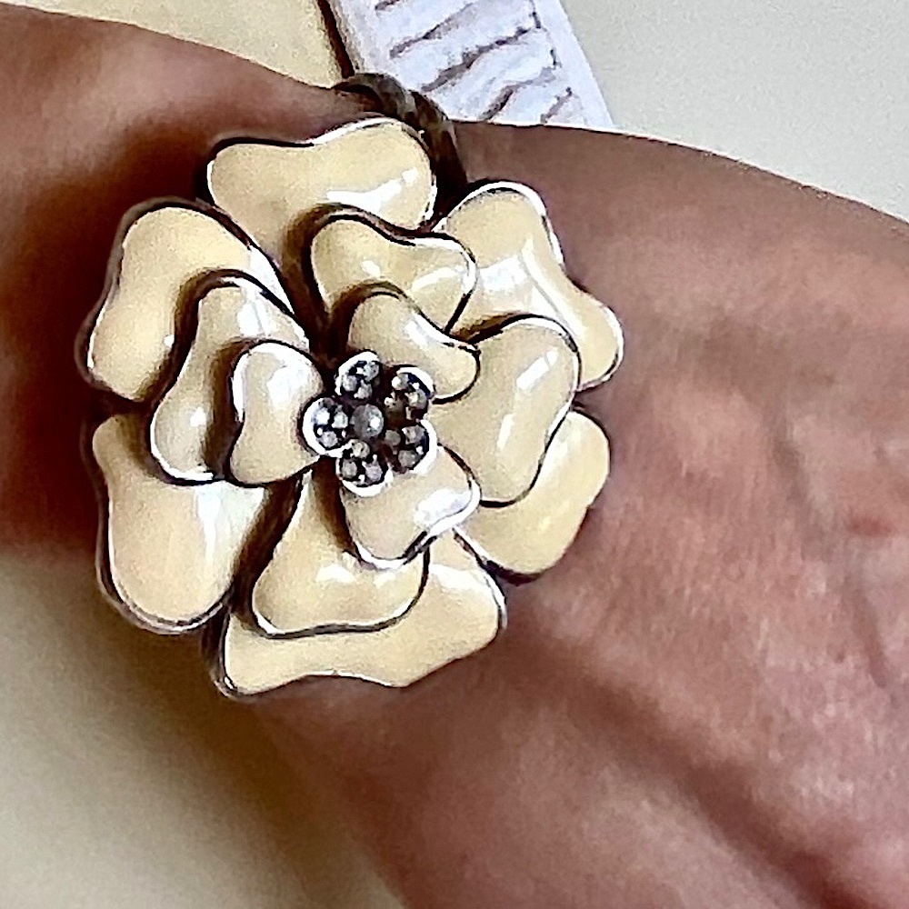Vintage Enamel & Silver Flower Bracelet